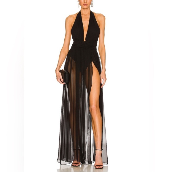 Retrofete Dresses & Skirts - Retrofete Black Sheer Backless Halter Gown